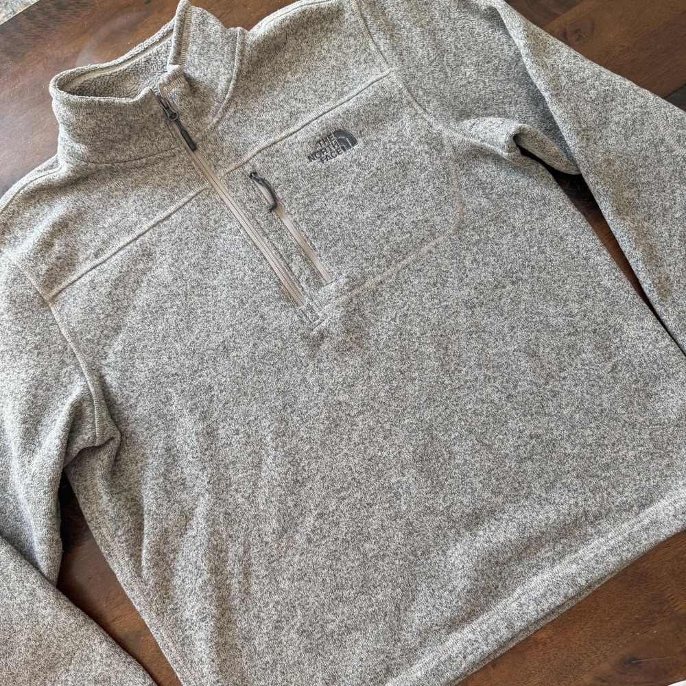 The North Face Mens XL Beige Heather Fleece 1/4 Zip Pullover Jacket